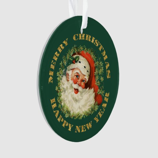 Cirkeltekst retro Santa Persoonlijk Ornament (voorkant)