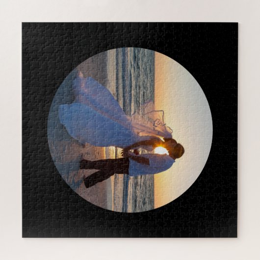 Cirkelvorm bruiloft foto zwart legpuzzel (Horizontaal)