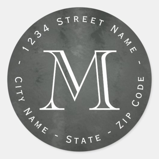Cirkelvormig krijtbord Monogram retour adres label (Voorkant)