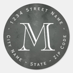 Cirkelvormig krijtbord Monogram retour adres label