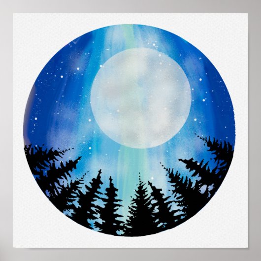 Cirkelvormige abstracte Night Sky Wood Full Moon S Poster (Voorkant)