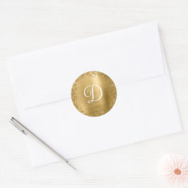 Cirkelvormige gouden glitters en folie monogram ronde sticker