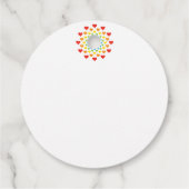 Cirkelvormige harten in regenboogkleur bedankjes labels (Achterkant)