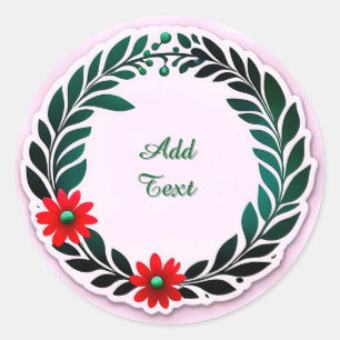 Cirkelvormige Lauwerkrans Met Groene Bladeren Ronde Sticker