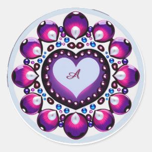 Cirkelvormige Mandala Met Paars Hart Centrum Ronde Sticker