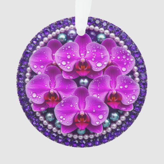 Cirkelvormige paarse orchidee bloemstuk ornament (voorkant)