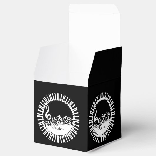 Cirkelvormige pianoketoetsen en gemengde Muzieknot Bedankdoosjes (Geopend)