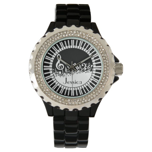 Cirkelvormige pianoketoetsen en gemengde Muzieknot Horloge (Voorkant)