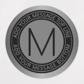 Cirkelvormige tekst & monogram | Donker Faux zilve Labels (Design 2)