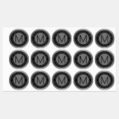 Cirkelvormige tekst & monogram | Donker Faux zilve Labels (Vel)