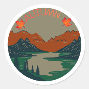 Cirkelvormige Vintage Herfst Berg Meer Fall Sticke Ronde Sticker
