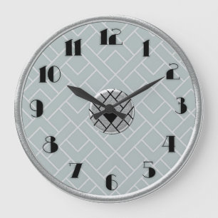 Cirkelvormige zilver/grijze Art Deco-klok (LGE) Grote Klok