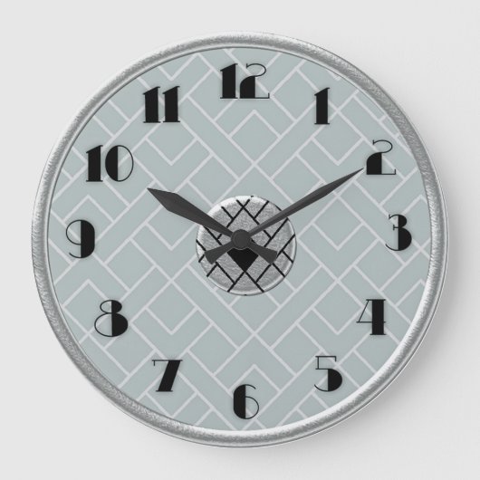 Cirkelvormige zilver/grijze Art Deco-klok (LGE) Grote Klok (Voorkant)