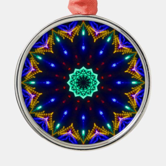 Cirkelwiel van Transcendental Blue Kaleidoscope Metalen Ornament (Voorkant)