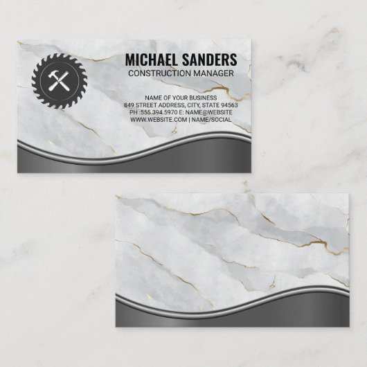 Cirkelzaag | Hamer | Marmer Visitekaartje (Voorkant / Achterkant)