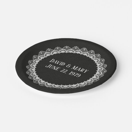 Cirkelzijde op zwart leder papieren bordje (Gekanteld)