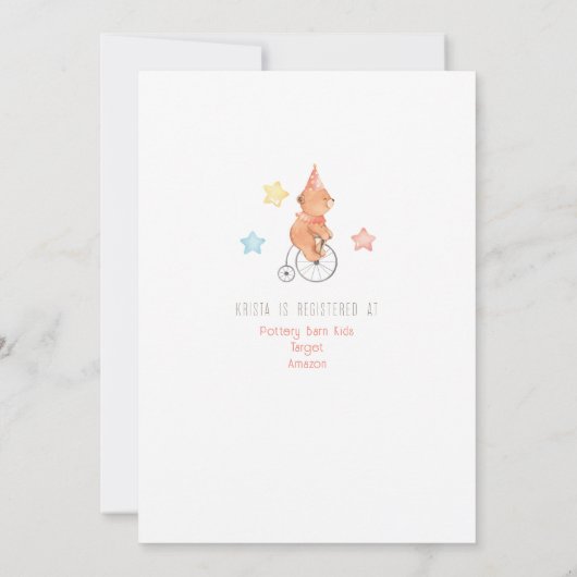 Cirkusdieren Geslacht Neutrale Baby Shower Uitnodi Kaart (Achterkant)