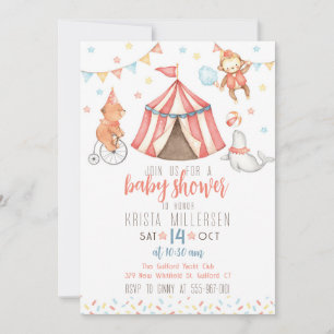 Cirkusdieren Geslacht Neutrale Baby Shower Uitnodi Kaart