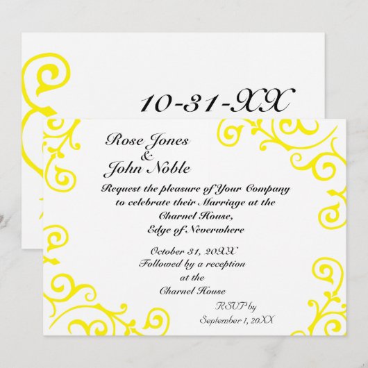 Cirrus Ivory (Geel) huwelijksuitnodiging Kaart (Voorkant / Achterkant)