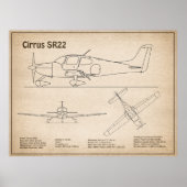 Cirrus SR22 - Vliegtuig Blauwdruk Tekenplannen SD Poster (Voorkant)