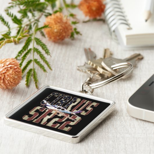 Cirrus SR22 Vliegtuig  Vlag van de Verenigde State Sleutelhanger (Zijkant)