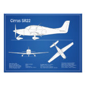 Cirrus SR22 - Vliegtuigblauwdruk Tekenplannen ABD Foto Afdruk (Voorkant)