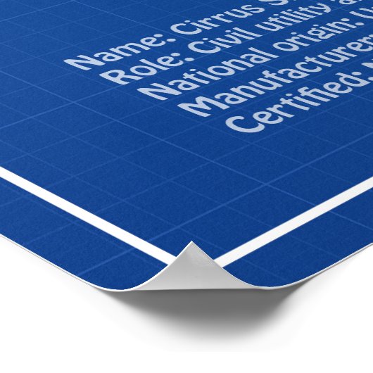 Cirrus SR22 - Vliegtuigblauwdruk Tekenplannen ABD Poster (Hoek)