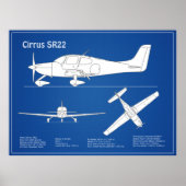 Cirrus SR22 - Vliegtuigblauwdruk Tekenplannen ABD Poster (Voorkant)