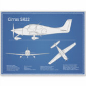 Cirrus SR22 - Vliegtuigblauwdruk Tekenplannen ABD Sticker (Voorkant)