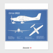 Cirrus SR22 - Vliegtuigblauwdruk Tekenplannen ABD Sticker (Vel)