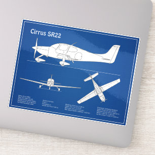 Cirrus SR22 - Vliegtuigblauwdruk Tekenplannen ABD Sticker