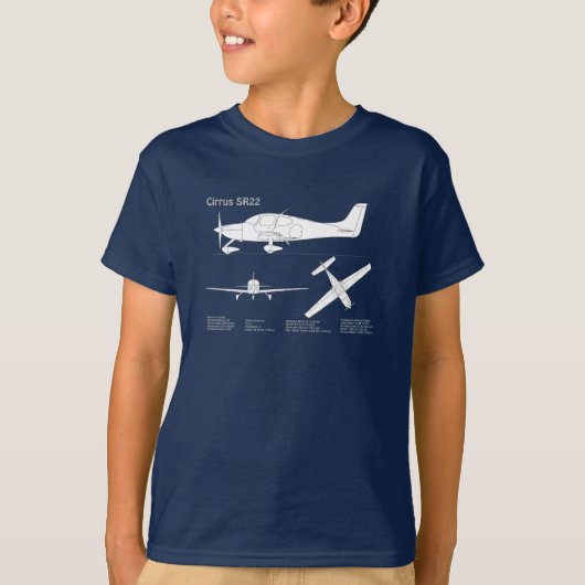 Cirrus SR22 - Vliegtuigblauwdruk Tekenplannen ABD T-shirt (Voorkant)