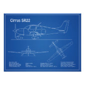 Cirrus SR22 - Vliegtuigblauwdruk Tekenplannen AD Foto Afdruk (Voorkant)