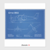 Cirrus SR22 - Vliegtuigblauwdruk Tekenplannen AD Sticker (Vel)