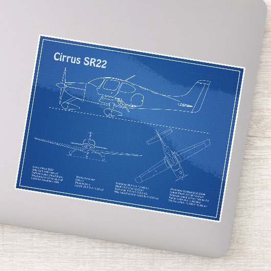Cirrus SR22 - Vliegtuigblauwdruk Tekenplannen AD Sticker (Detail)
