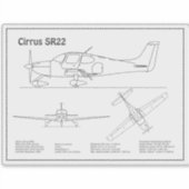 Cirrus SR22 - Vliegtuigblauwdruk Tekenplannen BD Sticker (Voorkant)