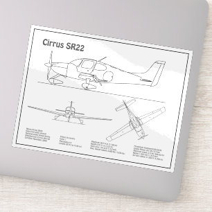 Cirrus SR22 - Vliegtuigblauwdruk Tekenplannen BD Sticker