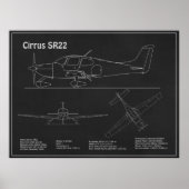 Cirrus SR22 - Vliegtuigblauwdruk Tekenplannen PD Poster (Voorkant)