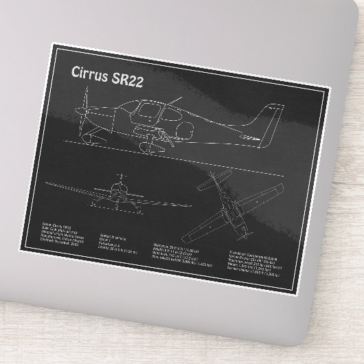Cirrus SR22 - Vliegtuigblauwdruk Tekenplannen PD Sticker (Detail)