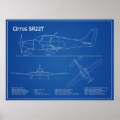 Cirrus SR22T - Plannen voor vliegtuigblauwdruk AD Poster (Voorkant)