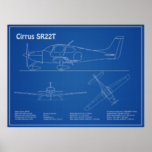 Cirrus SR22T - Plannen voor vliegtuigblauwdruk AD Poster