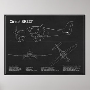 Cirrus SR22T - Vliegtuig Blauwdruk Tekenplannen PD Poster