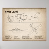 Cirrus SR22T - Vliegtuig Blauwdruk Tekenplannen SD Poster