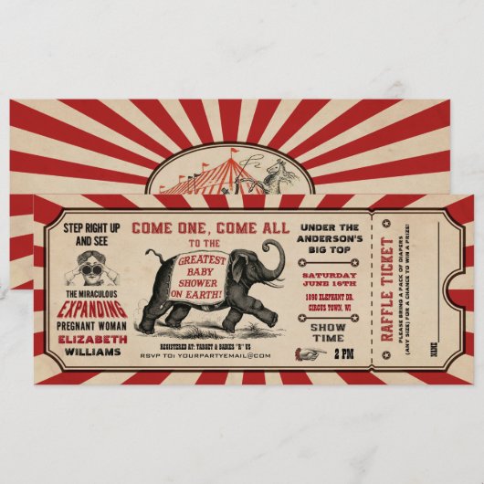 Cirus Baby shower Ticket Invitations Raffle Kaart (Voorkant / Achterkant)