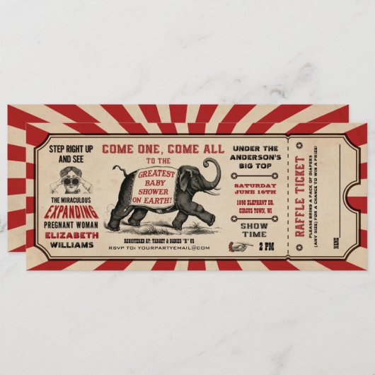 Cirus Baby shower Ticket Uitnodigingen Luier Raffl (Voorkant / Achterkant)