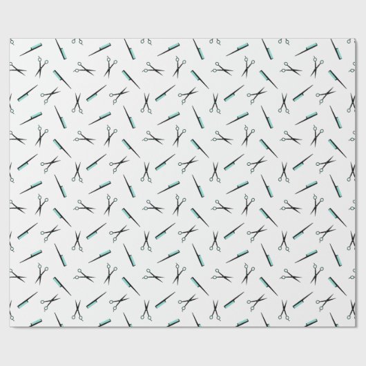 Cissors & Combs Pattern - Black White & Turquoise Cadeaupapier (Vlak)