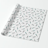 Cissors & Combs Pattern - Black White & Turquoise Cadeaupapier (Uitgerold)
