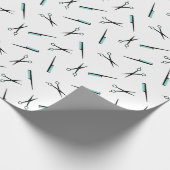 Cissors & Combs Pattern - Black White & Turquoise Cadeaupapier (Hoek)