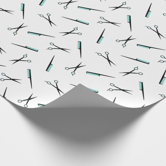 Cissors & Combs Pattern - Black White & Turquoise Cadeaupapier (Hoek)