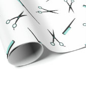 Cissors & Combs Pattern - Black White & Turquoise Cadeaupapier (Rol Hoek)